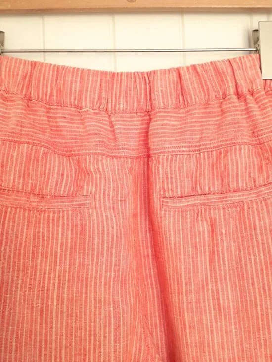 Anthropologie Linen Striped Ankle Pants Orange Size XS - Picture 5 of 10